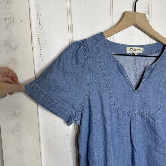 Madewell Denim Popover Babydoll Cotton Linen Blue Jean Mini Dress Shift Girly S - Picture 3 of 7
